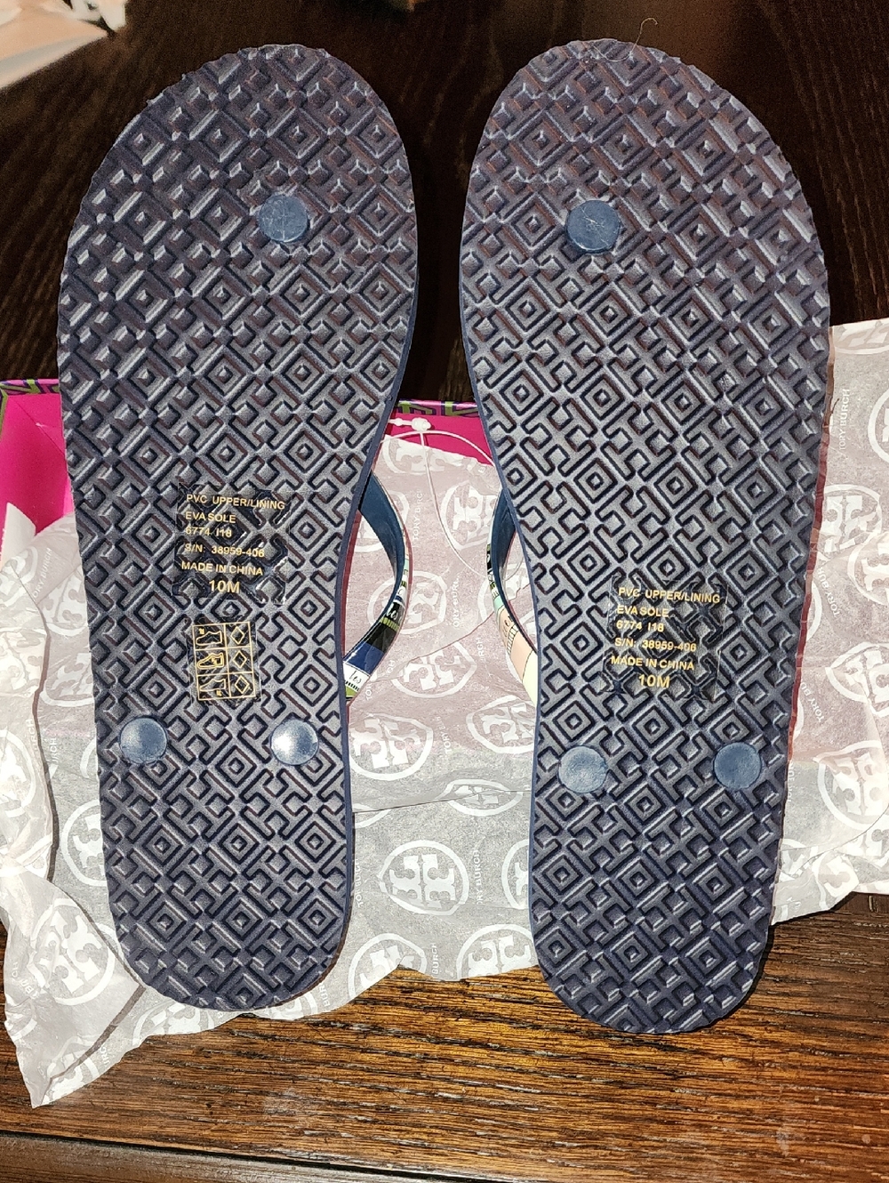 NIB Tory Burch Multicolor Geometric Logo Flip Flops - Pink, Blue, Green, Brown - Picture 4 of 7